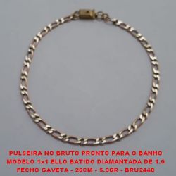 PULSEIRA NO BRUTO PRONTO PARA O BANHO MODELO (1118) 1x1 ELLO BATIDO DIAMANTADA DE 1.0 FECHO GAVETA - 26CM - 5.3GR - BRU2448