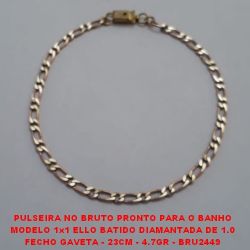 PULSEIRA NO BRUTO PRONTO PARA O BANHO (1118) MODELO 1x1 ELLO BATIDO DIAMANTADA DE 1.0 FECHO GAVETA - 23CM - 4.7GR - BRU2449