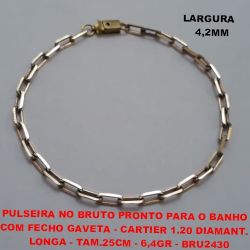 PULSEIRA NO BRUTO PRONTO PARA O BANHO COM FECHO GAVETA - CARTIER 1.20 DIAMANT.    LONGA - TAM.25CM - 6,4GR - BRU2430