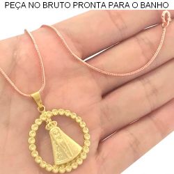 GARGANTILHA NO BRUTO PRONTO PARA O BANHO JÁ NO COBRE NOSSA SENHORA DE APARECIDA 6GR TAMANHO APROX:45CM PING:3X2CM REF.BRU1279
