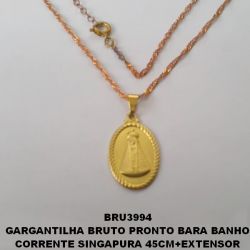 GARGANTILHA NO BRUTO PRONTO BARA BANHO(3708) CORRENTE SINGAPURA 45CM+EXTENSOR NOSSA S APARECIDA 20MM BORDA TORCIDA PESO TOTAL 3.1GR - BRU3994