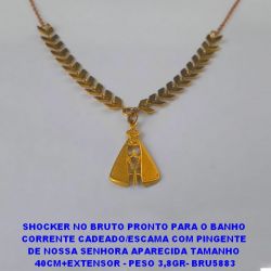 SHOCKER NO BRUTO PRONTO PARA O BANHO  CORRENTE CADEADO/ESCAMA COM PINGENTE  DE NOSSA SENHORA APARECIDA TAMANHO  40CM+EXTENSOR - PESO 3,8GR- BRU5883