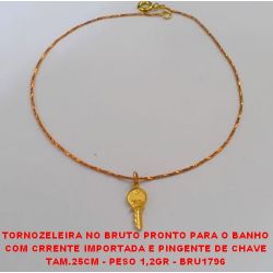 TORNOZELEIRA NO BRUTO PRONTO PARA O BANHO COM CRRENTE IMPORTADA E PINGENTE DE CHAVE TAM.25CM - PESO 1,2GR - BRU1796