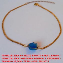 TORNOZELEIRA NO BRUTO PRONTO PARA O BANHO -  TORNOZELEIRA COM PEDRA NATURAL + EXTENSOR -  TAMANHO 28,5CM - PESO 2,6GR - BRU3073