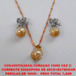 CONJUNTO NO BRUTO PRONTO PARA O BANHO  COM CORRENTE SINGAPURA DE 45CM+EXTENSOR COM PEROLAS DE 10MM -  PESO TOTAL 7,4GR BRU1330
