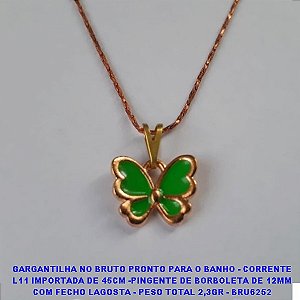 GARGANTILHA NO BRUTO PRONTO PARA O BANHO(CX91) - CORRENTE L11 IMPORTADA DE 45CM -PINGENTE DE BORBOLETA DE 12MM COM FECHO LAGOSTA - PESO TOTAL 2,3GR - BRU6252