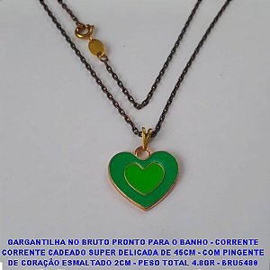GARGANTILHA NO BRUTO PRONTO PARA O BANHO - CORRENTE CORRENTE CADEADO SUPER DELICADA DE 45CM - COM PINGENTE DE CORAÇÃO ESMALTADO 2CM - PESO TOTAL 4.8GR - BRU5488