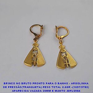 BRINCO NO BRUTO PRONTO PARA O BANHO - ARGOLINHA DE PRESSÃO(TRANQUETA) PESO TOTAL 2.6GR -(1697/3782) APARECIDA VAZADA 20MM E MANTO -BRU2954