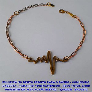 PULSEIRA NO BRUTO PRONTO PARA O BANHO - COM FECHO  LAGOSTA - TAMANHO 19CM+EXTENSOR - PESO TOTAL 3.9GR PINGENTE EM ALTA FUSÃO ELETRO - 3,5X2CM - BRU6272