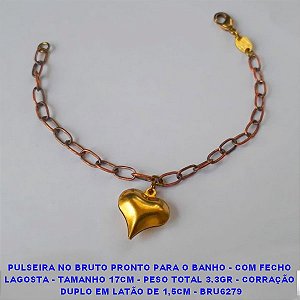 PULSEIRA NO BRUTO PRONTO PARA O BANHO - COM FECHO  LAGOSTA - TAMANHO 17CM - PESO TOTAL 3.3GR - COM CORRAÇÃO  DUPLO EM LATÃO DE 1,5CM - BRU6279