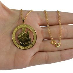 Gargantilha Banhado a Ouro com Medalha de Santo Antonio Corrente Tam Aprox:45cm Pingente Tam Aprox:3,4x3,4cm Ref:GAR000633