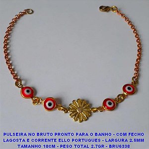 PULSEIRA NO BRUTO PRONTO PARA O BANHO - COM FECHO LAGOSTA E CORRENTE ELLO PORTUGUES - LARGURA 2.5MM TAMANHO 18CM - PESO TOTAL 2.7GR - BRU6338