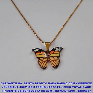 GARGANTILHA  BRUTO PRONTO PARA BANHO COM CORRENTE VENEZIANA 45CM COM FECHO LAGOSTA - PESO TOTAL 3.4GR PINGENTE DE BORBOLETA DE 2CM - (ESMALTADO) - BRU6357