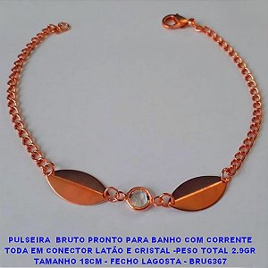 PULSEIRA  BRUTO PRONTO PARA BANHO COM CORRENTE TODA EM CONECTOR LATÃO E CRISTAL -PESO TOTAL 2.9GR TAMANHO 18CM - FECHO LAGOSTA - BRU6367 ***