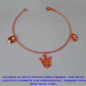PULSEIRA NO BRUTO PRONTO PARA O BANHO - COM FECHO LAGOSTA E CORRENTE COM PINDURICALHO - TAMANHO 20CM PESO TOTAL 1.9GR - BRU2387