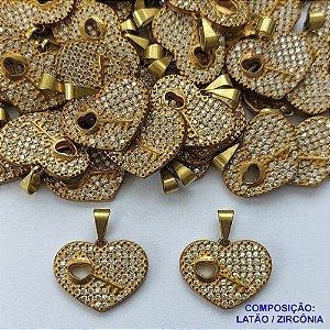 PINGENTE NO BRUTO PRONTO PARA O BANHO (CX77)- PINGENTE CORAÇÃO COM CHAVE CRAVEJADA EM MICROS ZIRCÔNIAS 14X19MM - PESO: 2,1GR - BRU13501