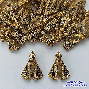 PINGENTE NO BRUTO PRONTO PARA O BANHO(CX74) - PINGENTE NOSSA SRA APARECIDA CRAVEJADA EM MICROS ZIRCÔNIAS 19X24MM - PESO TOTAL 2.4GR - BRU6394