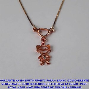 GARGANTILHA NO BRUTO PRONTO PARA O BANHO -COM CORRENTE VENEZIANA DE 45CM+EXTENSOR - FEITO EM ALTA FUSÃO - PESO TOTAL 3.0GR - COM UMA PEDRA DE ZIRCONIA - BRU6449