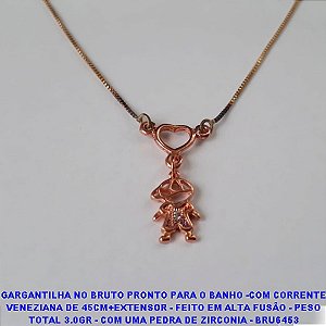 GARGANTILHA NO BRUTO PRONTO PARA O BANHO -COM CORRENTE VENEZIANA DE 45CM+EXTENSOR - FEITO EM ALTA FUSÃO - PESO TOTAL 3.0GR - COM UMA PEDRA DE ZIRCONIA - BRU6453