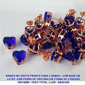 BRINCO NO BRUTO PRONTO PARA O BANHO - COM BASE EM  LATÃO -COM PEDRA DE ZIRCONIA EM FORMA DE CORAÇÃO 10X10MM - PESO TOTAL 2,2GR - BRU6485