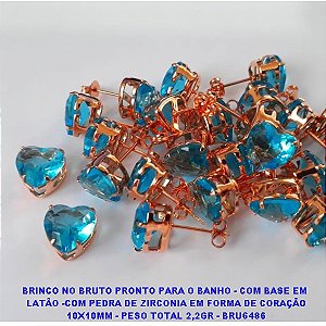 BRINCO NO BRUTO PRONTO PARA O BANHO - COM BASE EM  LATÃO -COM PEDRA DE ZIRCONIA EM FORMA DE CORAÇÃO 10X10MM - PESO TOTAL 2,2GR - BRU6486