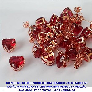 BRINCO NO BRUTO PRONTO PARA O BANHO - COM BASE EM  LATÃO -COM PEDRA DE ZIRCONIA EM FORMA DE CORAÇÃO 10X10MM - PESO TOTAL 2,2GR - BRU6488
