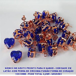 BRINCO NO BRUTO PRONTO PARA O BANHO - COM BASE EM  LATÃO -COM PEDRA DE ZIRCONIA FUSIÃO FORMA DE CORAÇÃO 10X10MM - PESO TOTAL 2,2GR - BRU6493