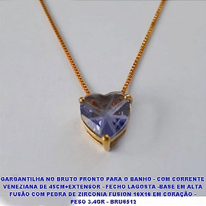 GARGANTILHA NO BRUTO PRONTO PARA O BANHO - COM CORRENTE  VENEZIANA DE 45CM+EXTENSOR - FECHO LAGOSTA -BASE EM ALTA  FUSÃO COM PEDRA DE ZIRCONIA FUSION 10X10 EM CORAÇÃO -  PESO 3.4GR - BRU6512
