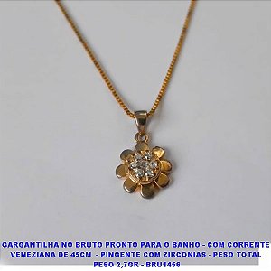 GARGANTILHA NO BRUTO PRONTO PARA O BANHO - COM CORRENTE  VENEZIANA DE 45CM  - PINGENTE COM ZIRCONIAS - PESO TOTAL  PESO 2,7GR - BRU1456