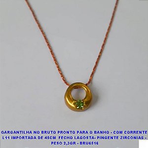 GARGANTILHA NO BRUTO PRONTO PARA O BANHO - COM CORRENTE  L11 IMPORTADA DE 45CM  FECHO LAGOSTA- PINGENTE COM ZIRCONIAS -  PESO 2,3GR - BRU6516