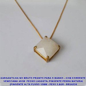 GARGANTILHA NO BRUTO PRONTO PARA O BANHO - COM CORRENTE  VENEZIANA 45CM  FECHO LAGOSTA- PINGENTE PEDRA NATURAL (PINGENTE ALTA FUSÃO 15MM - PESO 5.8GR - BRU6520