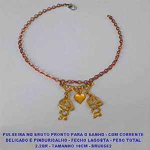 PULSEIRA NO BRUTO PRONTO PARA O BANHO - COM CORRENTE DELICADO E PINDURICALHO - FECHO LAGOSTA - PESO TOTAL 2.2GR - TAMANHO 18CM - BRU6562
