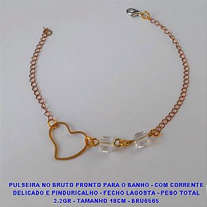 PULSEIRA NO BRUTO PRONTO PARA O BANHO - COM CORRENTE DELICADO E PINDURICALHO - FECHO LAGOSTA - PESO TOTAL 2.2GR - TAMANHO 18CM - BRU6565