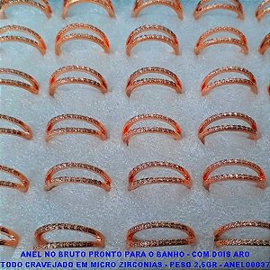 ANEL NO BRUTO PRONTO PARA O BANHO - COM DOIS ARO TODO CRAVEJADO EM MICRO ZIRCONIAS - PESO 2,5GR - ANEL00037
