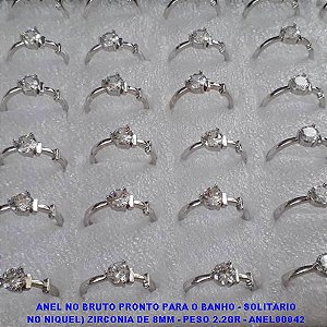 ANEL NO BRUTO PRONTO PARA O BANHO - SOLITARIO NO NIQUEL) ZIRCONIA DE 8MM - PESO 2.2GR - ANEL00042