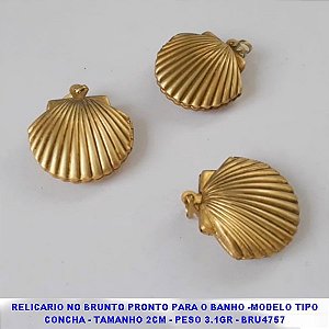 RELICARIO NO BRUTO PRONTO PARA O BANHO - MODELO TIPO CONCHA - TAMANHO 2CM - PESO 3,2GR - BRU4757