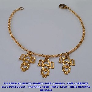 PPULSEIRA NO BRUTO PRONTO PARA O BANHO - COM CORRENTE ELLO PORTUGUES - TAMANHO 18CM - PESO 2.8GR - TREIS MENINAS BRU6444