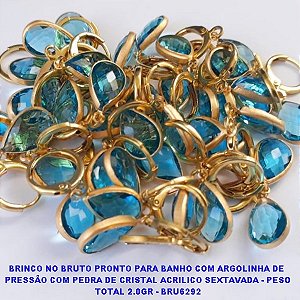 BRINCO NO BRUTO PRONTO PARA BANHO COM ARGOLINHA DE  PRESSÃO COM PEDRA DE CRISTAL ACRILICO SEXTAVADA - PESO TOTAL 2.0GR - BRU6292