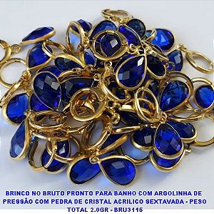 BRINCO NO BRUTO PRONTO PARA BANHO COM ARGOLINHA DE  PRESSÃO COM PEDRA DE CRISTAL ACRILICO SEXTAVADA - PESO TOTAL 2.0GR - BRU3116