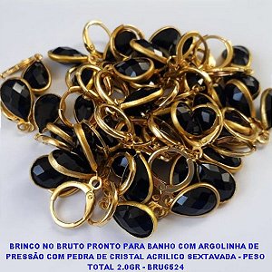 BRINCO NO BRUTO PRONTO PARA BANHO COM ARGOLINHA DE  PRESSÃO COM PEDRA DE CRISTAL ACRILICO SEXTAVADA - PESO TOTAL 2.0GR - BRU6524
