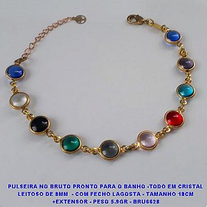PULSEIRA NO BRUTO PRONTO PARA O BANHO -TODO EM CRISTAL LEITOSO DE 8MM  - COM FECHO LAGOSTA - TAMANHO 18CM +EXTENSOR - PESO 5.9GR - BRU6628