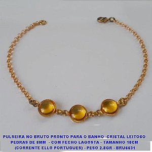 PULSEIRA NO BRUTO PRONTO PARA O BANHO -CRISTAL LEITOSO PEDRAS DE 8MM  - COM FECHO LAGOSTA - TAMANHO 18CM  (CORRENTE ELLO PORTUGUES) - PESO 2.8GR - BRU6631