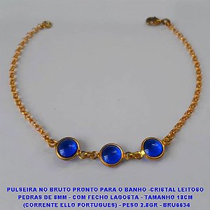 PULSEIRA NO BRUTO PRONTO PARA O BANHO -CRISTAL LEITOSO PEDRAS DE 8MM - COM FECHO LAGOSTA - TAMANHO 18CM  (CORRENTE ELLO PORTUGUES) - PESO 2.8GR - BRU6634