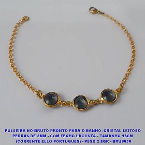 PULSEIRA NO BRUTO PRONTO PARA O BANHO -CRISTAL LEITOSO PEDRAS DE 8MM - COM FECHO LAGOSTA - TAMANHO 18CM  (CORRENTE ELLO PORTUGUES) - PESO 2.8GR - BRU6636