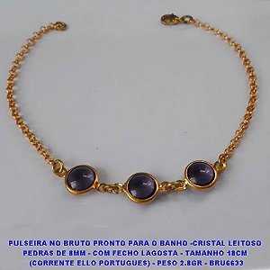 PULSEIRA NO BRUTO PRONTO PARA O BANHO -CRISTAL LEITOSO PEDRAS DE 8MM - COM FECHO LAGOSTA - TAMANHO 18CM  (CORRENTE ELLO PORTUGUES) - PESO 2.8GR - BRU6633