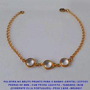 PULSEIRA NO BRUTO PRONTO PARA O BANHO -CRISTAL LEITOSO PEDRAS DE 8MM - COM FECHO LAGOSTA - TAMANHO 18CM  (CORRENTE ELLO PORTUGUES) - PESO 2.8GR - BRU6637