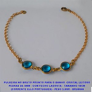 PULSEIRA NO BRUTO PRONTO PARA O BANHO -CRISTAL LEITOSO PEDRAS DE 8MM - COM FECHO LAGOSTA - TAMANHO 18CM  (CORRENTE ELLO PORTUGUES) - PESO 2.8GR - BRU6640