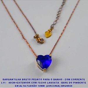 GARGANTILHA  BRUTO PRONTO PARA O BANHO - COM CORRENTE L11 -  45CM+EXTENSOR COM FECHO LAGOSTA - BASE DO PINGENTE EM ALTA FUSSÃO 10MM -(ZIRCONIA) BRU6650