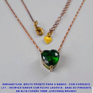 GARGANTILHA  BRUTO PRONTO PARA O BANHO - COM CORRENTE L11 -  45CM+EXTENSOR COM FECHO LAGOSTA - BASE DO PINGENTE EM ALTA FUSSÃO 10MM -(ZIRCONIA) BRU6651