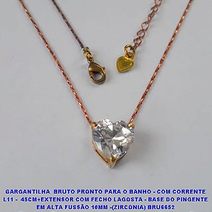GARGANTILHA  BRUTO PRONTO PARA O BANHO - COM CORRENTE L11 -  45CM+EXTENSOR COM FECHO LAGOSTA - BASE DO PINGENTE EM ALTA FUSSÃO 10MM -(ZIRCONIA) BRU6652